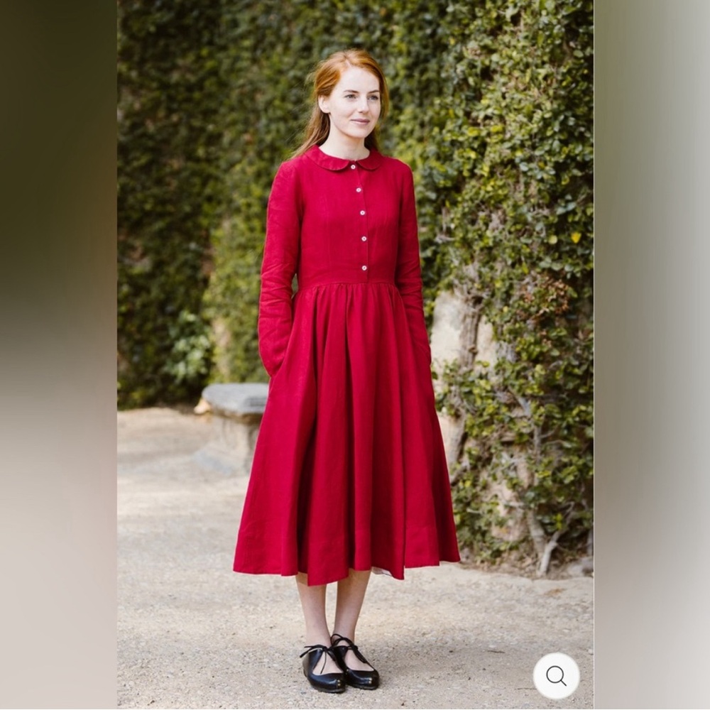 Son de Flor Linen Classic Dress, Red Poppey